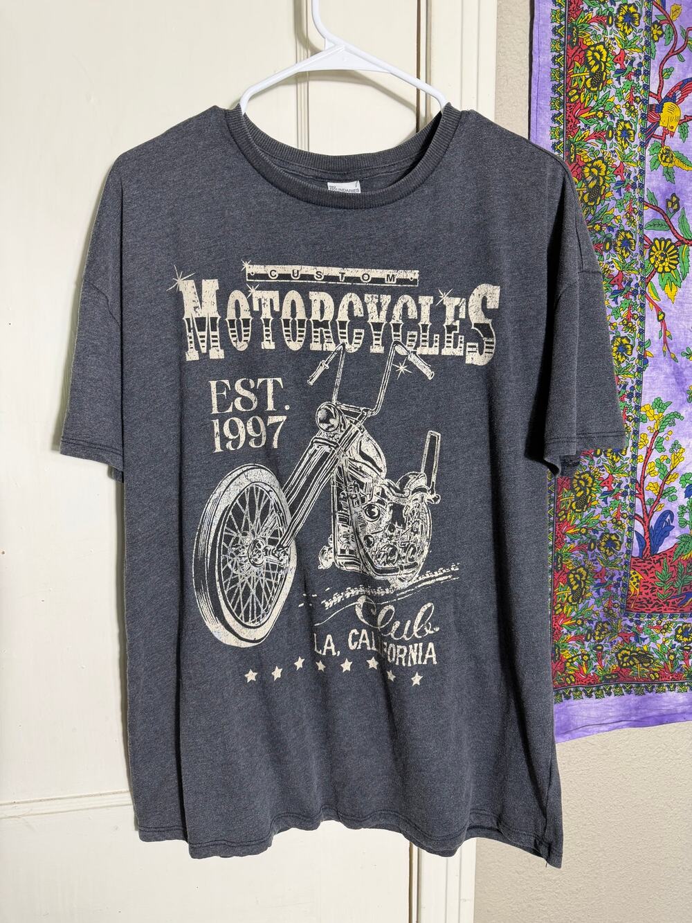 Custom Motorcycles Graphic T-Shirt Gray Chopper Biker Tee No Boundaries Medium